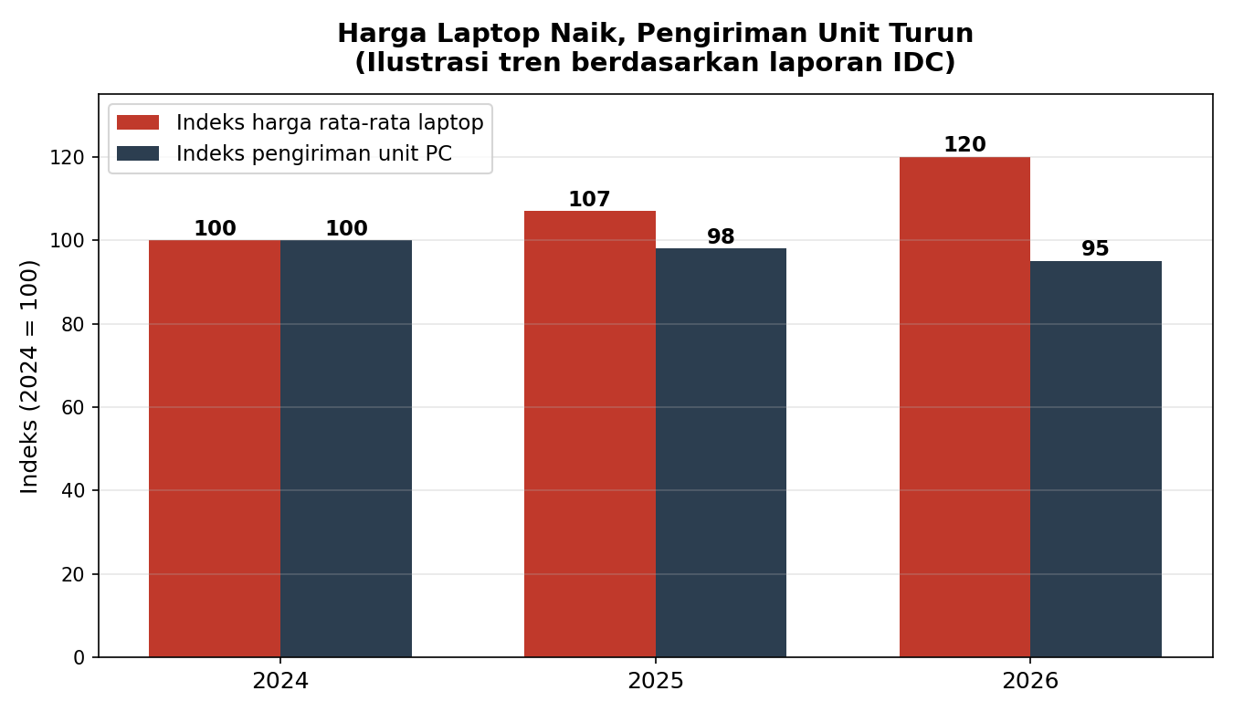 Grafik tren harga laptop naik dan pengiriman unit turun